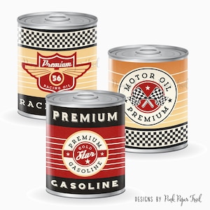 Vintage racelabels voor blikjes, Race Car Party, direct downloaden, afdrukbare labels