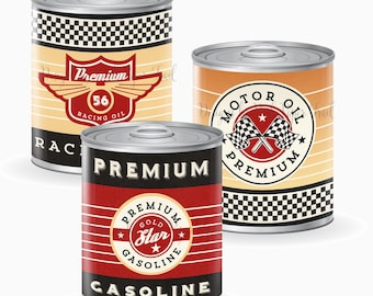 Vintage Racing Tin Can Labels, Race Car Party, Instant Download, Printable Labels