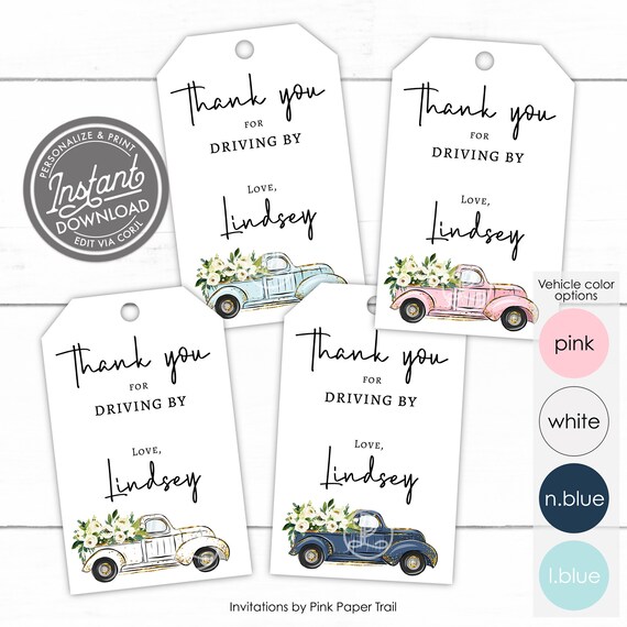 Drive By Thank You Tag Instant Download Edit Your Own Printable Thank You or Favor Tag Il_570xn
