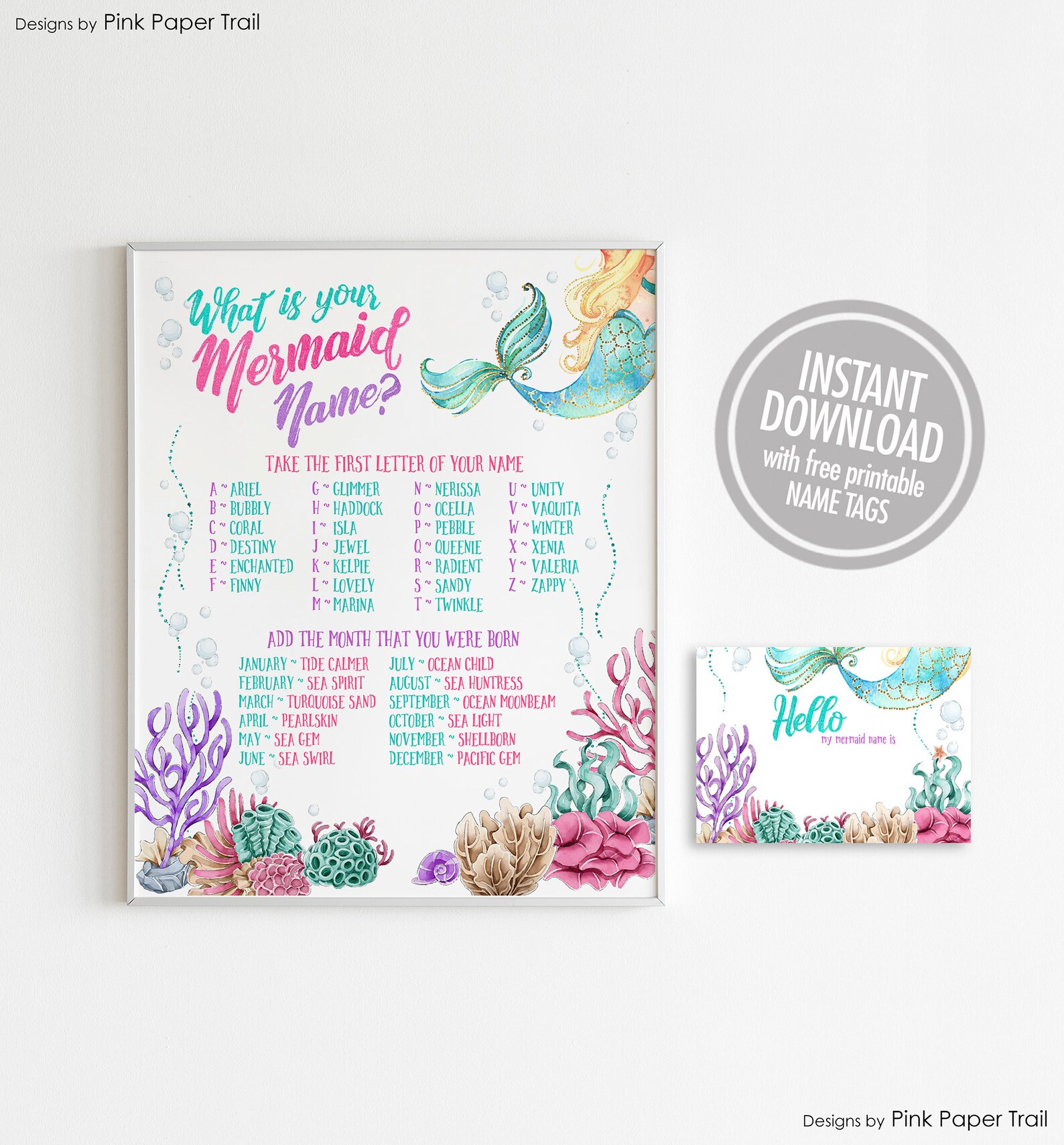Mermaid Name Game Printable Sign What's Your Mermaid Name - Etsy