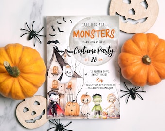 Halloween Party Invitation, Little Monsters Kids Halloween Party Invitation Template, Editable Halloween party Invitation Instant Access