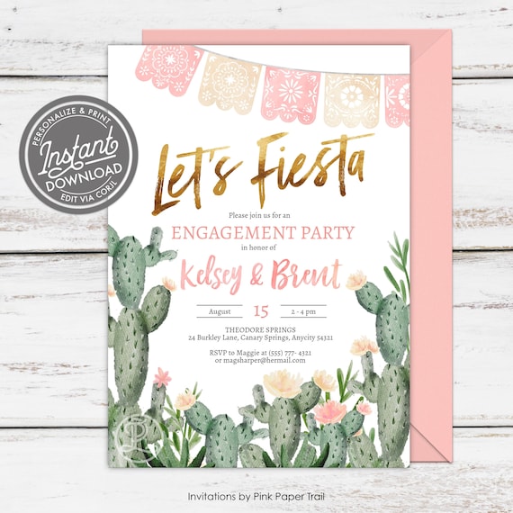 EDITABLE Let's Fiesta Invitation, Any Age Any Occasion Cactus Succulent Party Instant Download Invitation Il_570xn