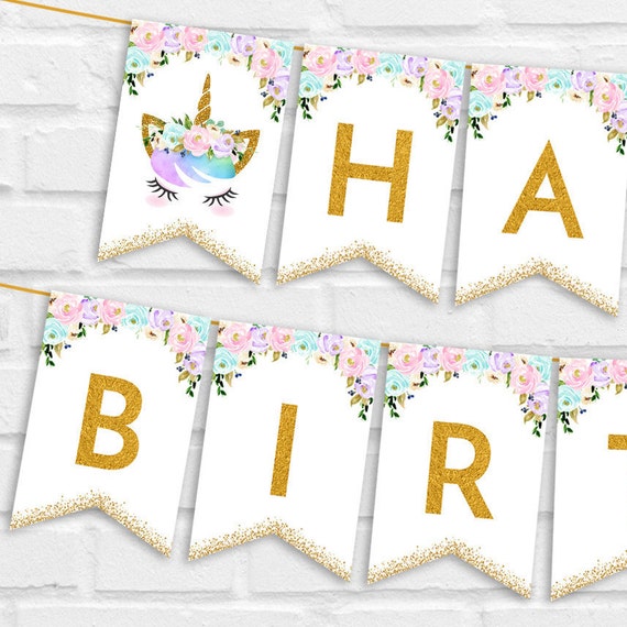 unicorn-happy-birthday-banner-floral-unicorn-birthday-party-printable