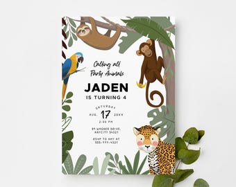 Party Animals Birthday Invitation, Jungle Safari Birthday Party Invite, Template, Calling All Party Animals