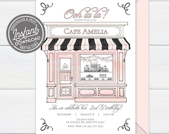 EDITABLE French Cafe Paris Cafe Birthday Soiree Invite, Paris Themed Birthday, Parisian Cafe Birthday Invitation Instant Download Access