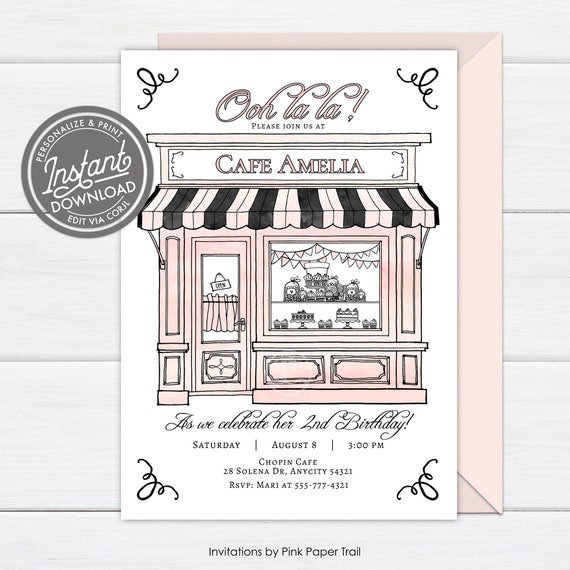 EDITABLE French Cafe Paris Cafe Birthday Soiree Invite, Paris Themed Birthday, Parisian Cafe Birthday Invitation Instant Download Access Il_570xn