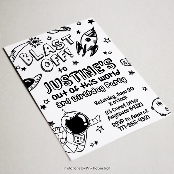 EDITABLE Space Birthday Party Invitation Black and White - Etsy