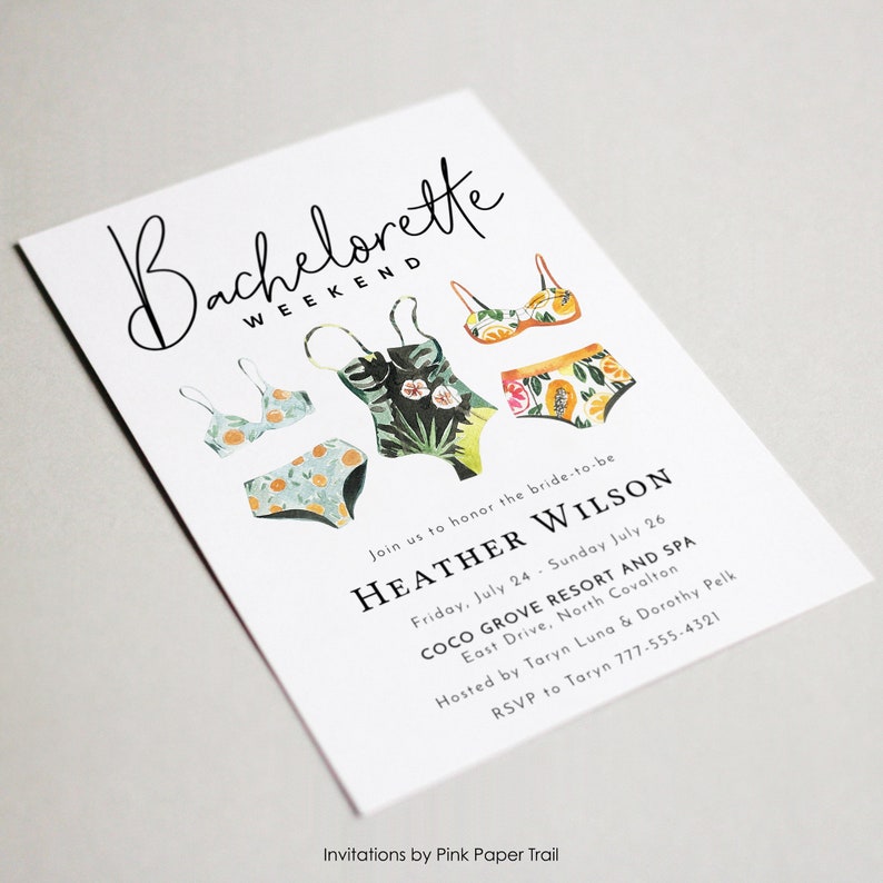 EDITABLE Bachelorette Weekend Invitation, Bridal Shower Swimsuit Tropical Boho Instant Access Invitation Template, Personalized Printable image 3