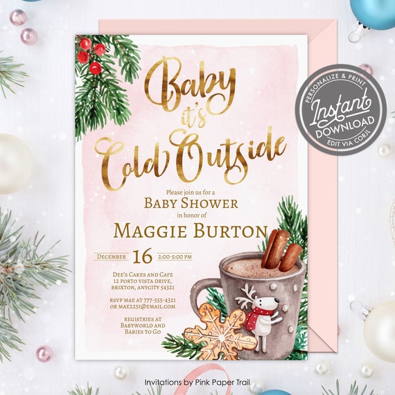 EDITABLE Baby it's Cold Outside Baby Shower Bridal Shower Invitation, Christmas Holiday Season Shower, DIY Template Instant Access Il_570xn