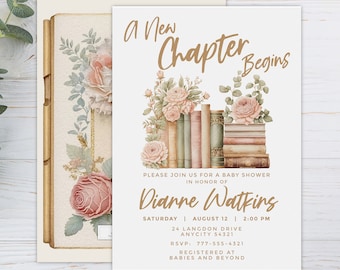 Book Theme Baby Shower Invite A New Chapter Begins Baby Shower, Storybook Baby Shower Party Invite Editable Template