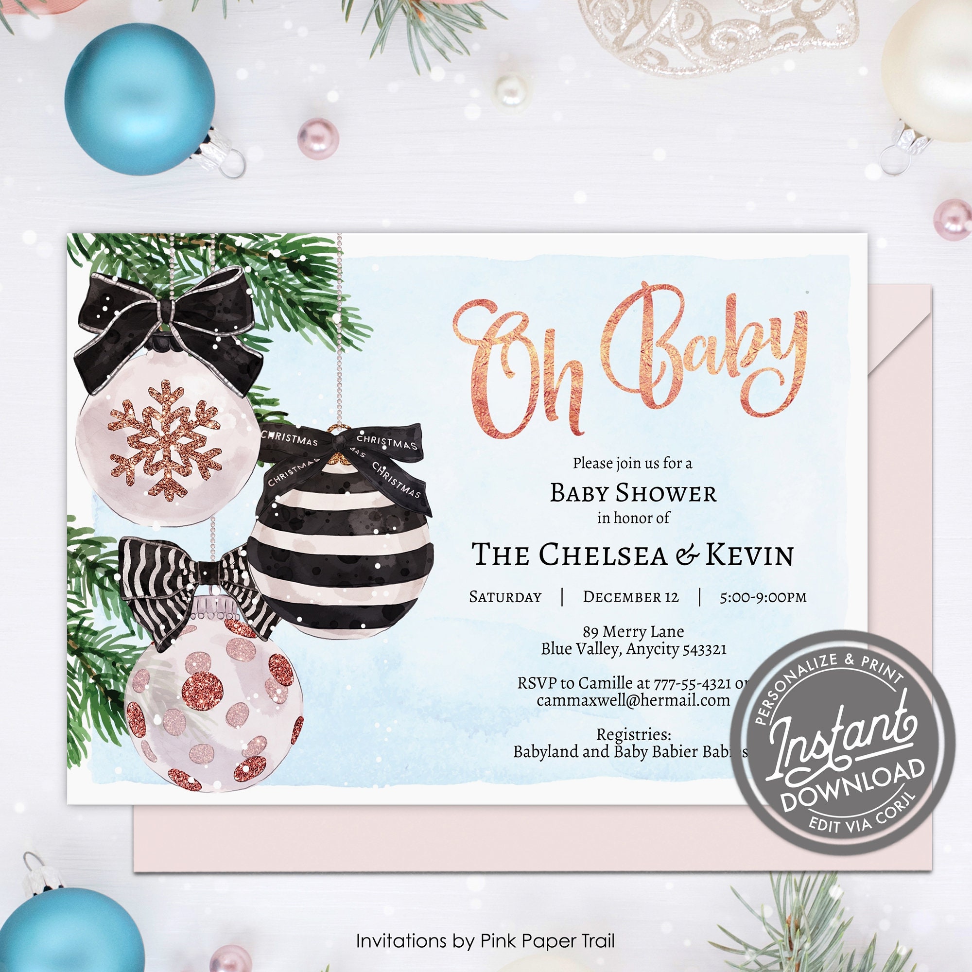 EDITABLE Oh Baby Christmas Holiday Season Baby Shower - Etsy