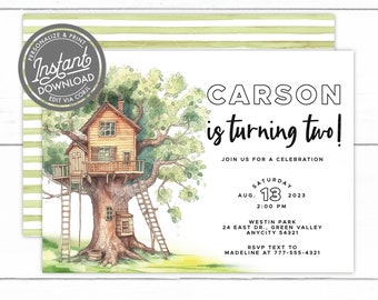 Editable Treehouse Birthday Invitation Treehouse Playground Park Nature Outdoor Birthday Party Invite Instant Access Template