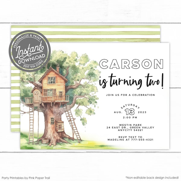 Editable Treehouse Birthday Invitation Treehouse Playground Park Nature Outdoor Birthday Party Invite Instant Access Template