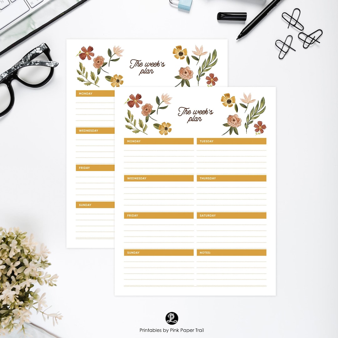 Printable Floral Weekly Planner Template, Weekly Planner Page A4 & US ...