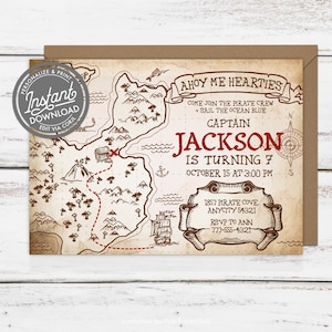 EDITABLE Pirate Invitation, Pirate Treasure Map Invitation, Pirate Birthday Party, Pirate Ship Treasure Hunt Instant Access Template v10.2