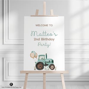 Editable Green Tractor Theme Welcome Party Sign 18x24 Poster, Farm Green Tractor Truck Welcome Entry Door Party Template Printable Sign