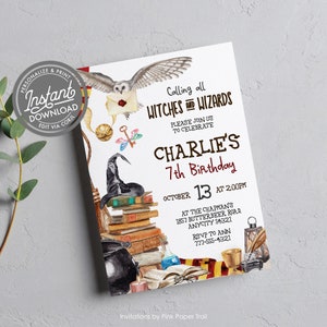 EDITABLE School of Wizards and Magic Birthday Invitation, Witches and Wizards Magic School Birthday Party Invite Template Instant Access image 2