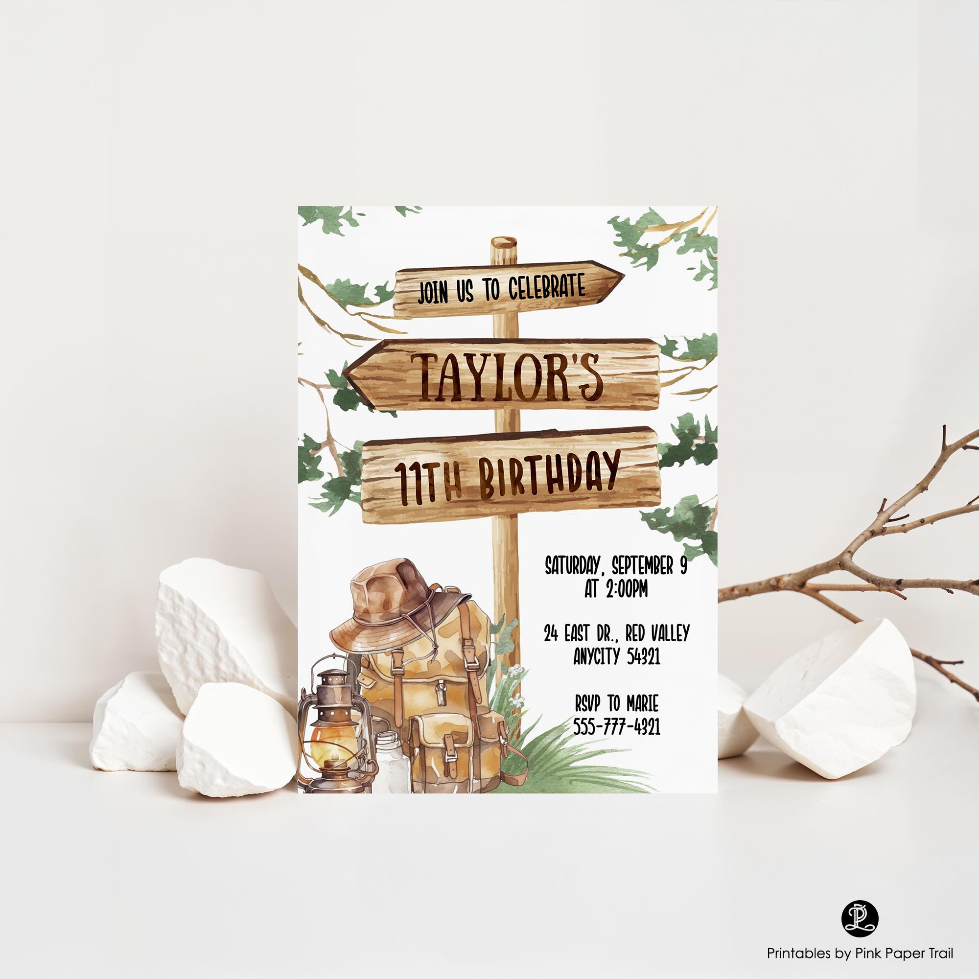 Editable Adventure Birthday Invitation, Nature Trail Hiking Party ...