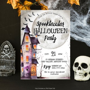 Haunted House Halloween Costume Party Invite, Spooky Halloween Haunted House Invitation Template, Halloween Party Template Download
