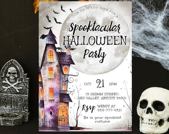 Haunted House Halloween Costume Party Invite, Spooky Halloween Haunted House Invitation Template, Halloween Party Template Download
