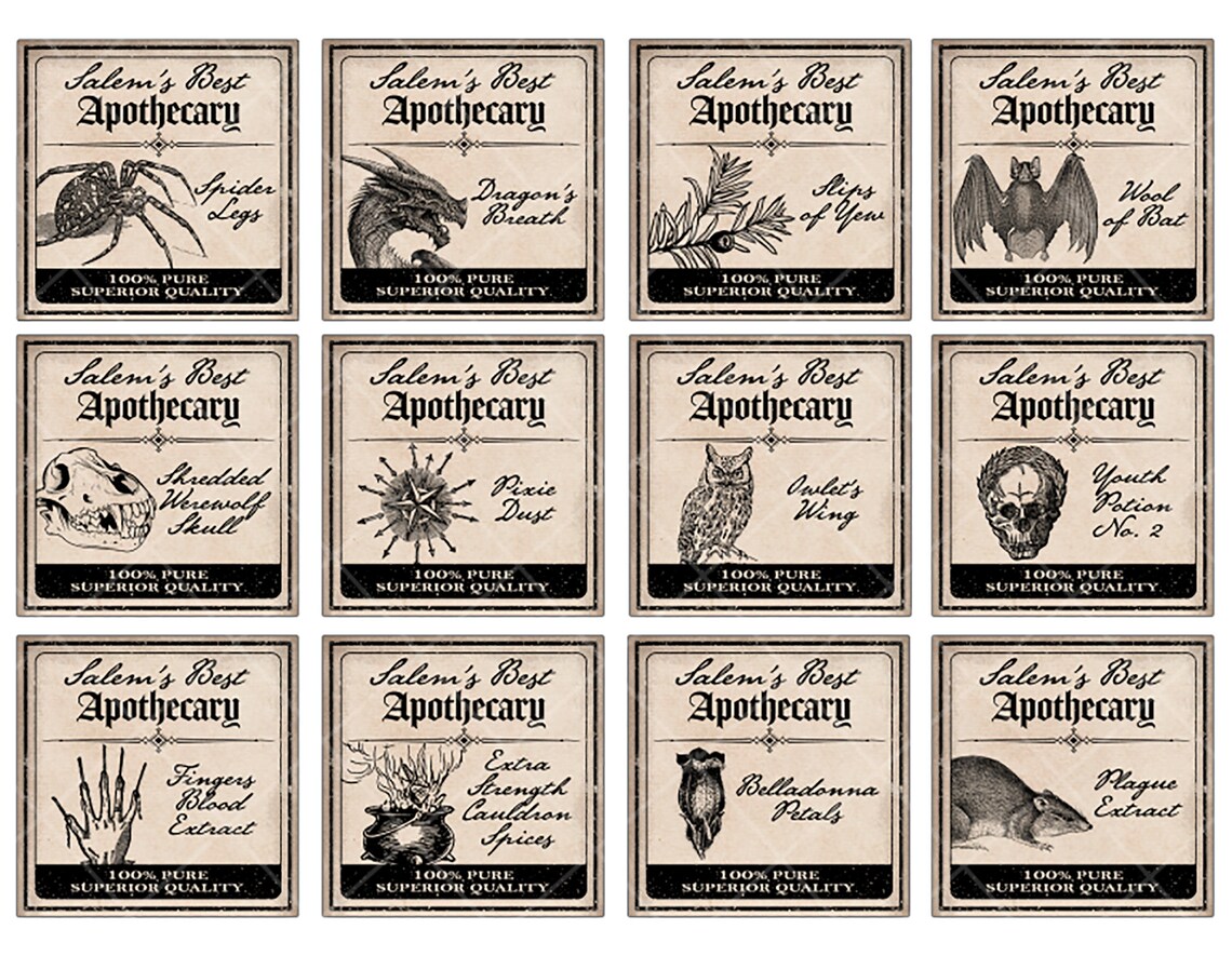 Halloween Potion Label Digital Download 24 Different Vintage - Etsy