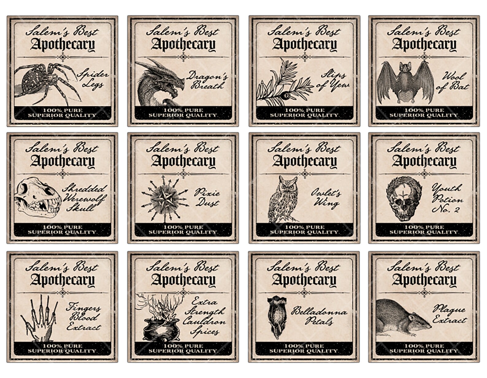 Halloween Potion Label Digital Download 24 Different Vintage - Etsy
