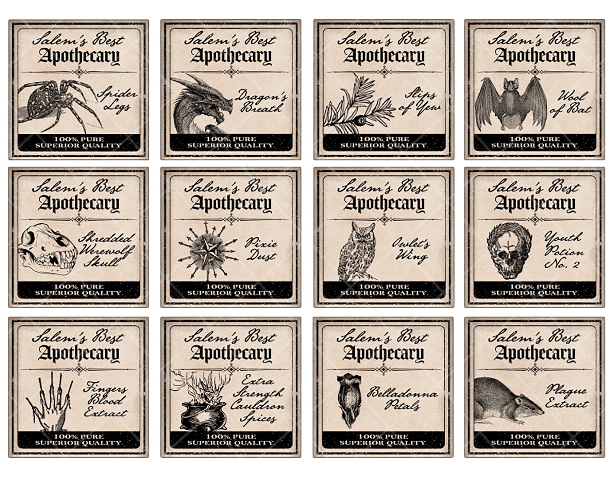 Halloween Potion Label Digital Download, 24 Different Vintage Style ...