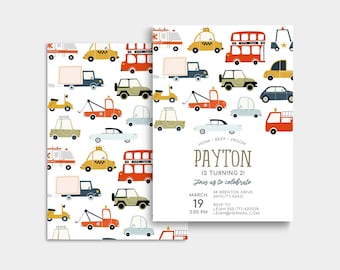 EDITABLE Transportation Birthday Invitation, Honk Beep Vroom Birthday Invite, Truck and Cars Birthday Invite Instant Access Print Your Own