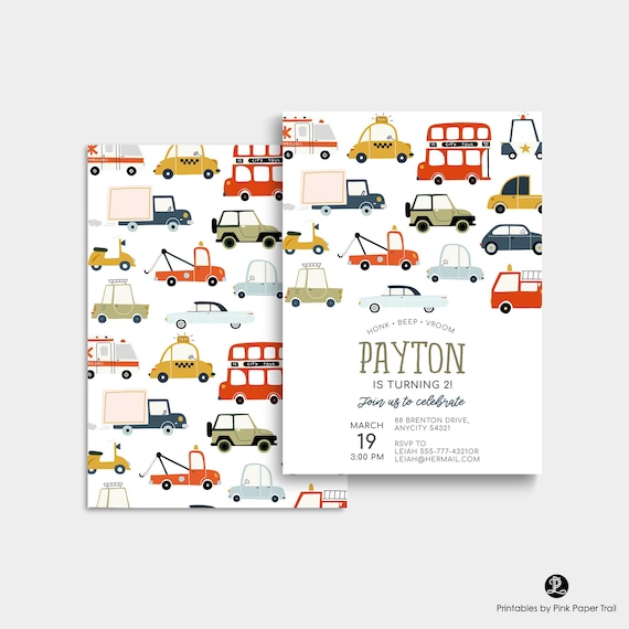 EDITABLE Transportation Birthday Invitation, Honk Beep Vroom Birthday Invite, Truck and Cars Birthday Invite Instant Access Print Your Own