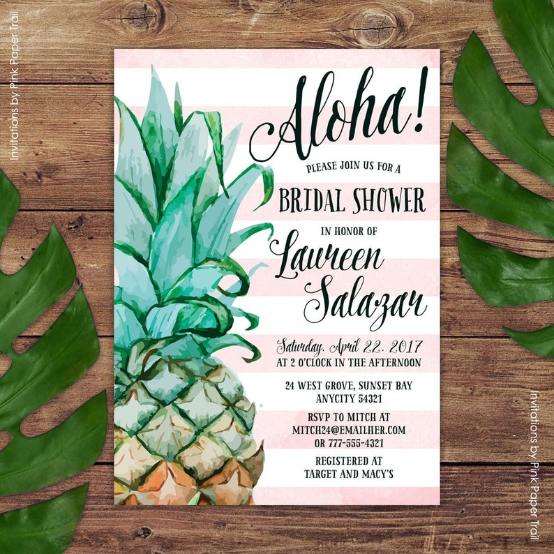 Pineapple Invitation Bridal Shower Invitation Aloha Luau Etsy