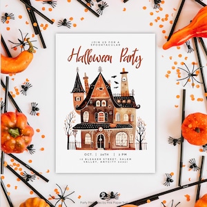 Haunted House Halloween Party Invite, Editable Quirky Haunted Mansion Halloween Party Invitation Template Instant Download Printable