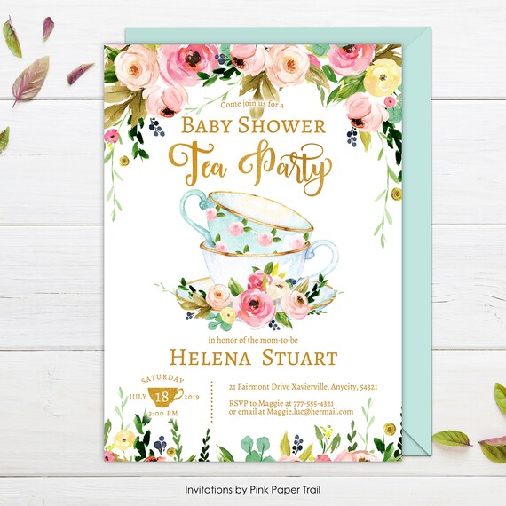 Tea Party Baby Shower Invitation, Floral Garden Baby Shower Afternoon Tea Party, Baby Shower High Tea, Personalized Printable Invitation Il_570xn