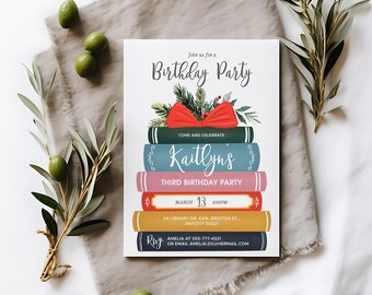 Editable Christmas Story Birthday Invitation, Book Themed Holiday Party Template, Reading Library Celebration, Any Age Digital Invite
