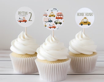 Transportation City Cars and Trucks Cupcake Topper Editable Template, Vehicles City Transport Party Circles Topper Stickers Favor Tag
