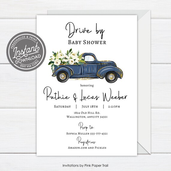 EDITABLE Drive by Truck Baby Shower Invitation, Social Distance Baby Shower Invite Honk and Wave Shower Printable Invitation, Instant Access Il_570xn