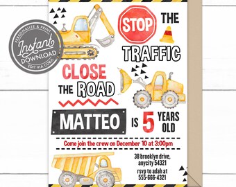 EDITABLE Construction Invitation, Construction Birthday Invitation, Dump Truck Party Invite, Printable template Digital Instant Download