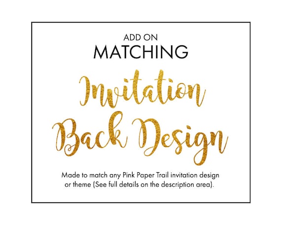Invitation Back Design, Made to Match Any Pink Paper Trail Invitation Theme or Design Il_570xn