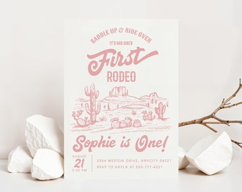 Girl's First Rodeo Birthday Invitation, Cowgirl First Birthday Invitation, First Rodeo Invitation Girl's Western Birthday Editable Invite