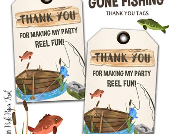 Gone Fishing, Fishing Party Thank You Tags, Instant Download, Print Your Own