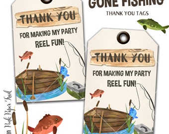 Andato a pesca, tag di ringraziamento per la festa di pesca, download immediato, stampa il tuo
