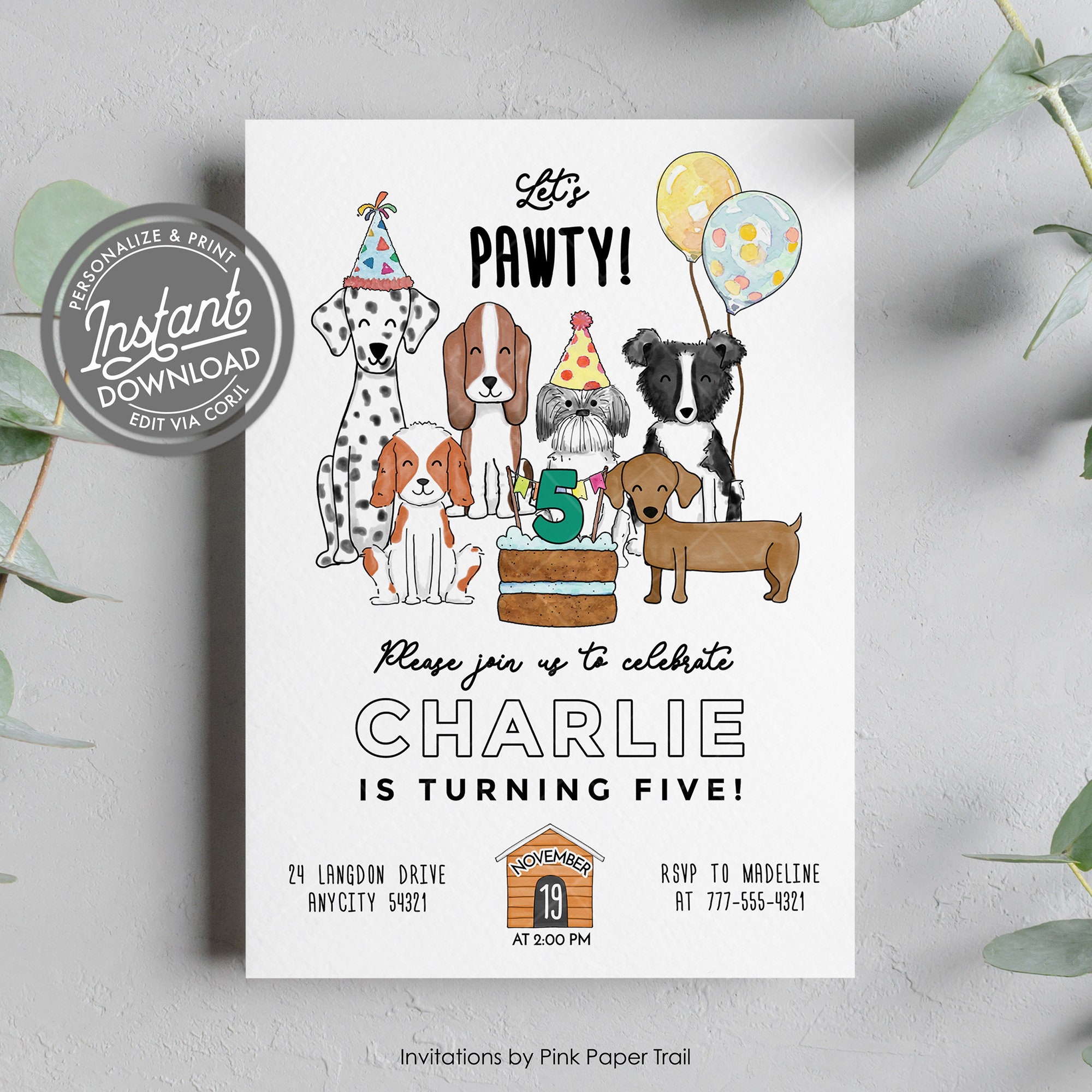 Editable Puppy Party Invitation Dog Invitation Printable Dog Pawty ...