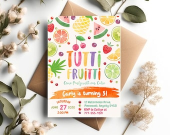 Editable Two-tti Frutti 2nd Birthday Invitation, Tutti Frutti Tropical Summer Fruit Party Invite, Printable Birthday Template