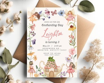 Editable Enchanted Fairy Tea Party Birthday Invitation Whimsical Fairy Party Magical Floral Fairy Party Invite Template Instant Download