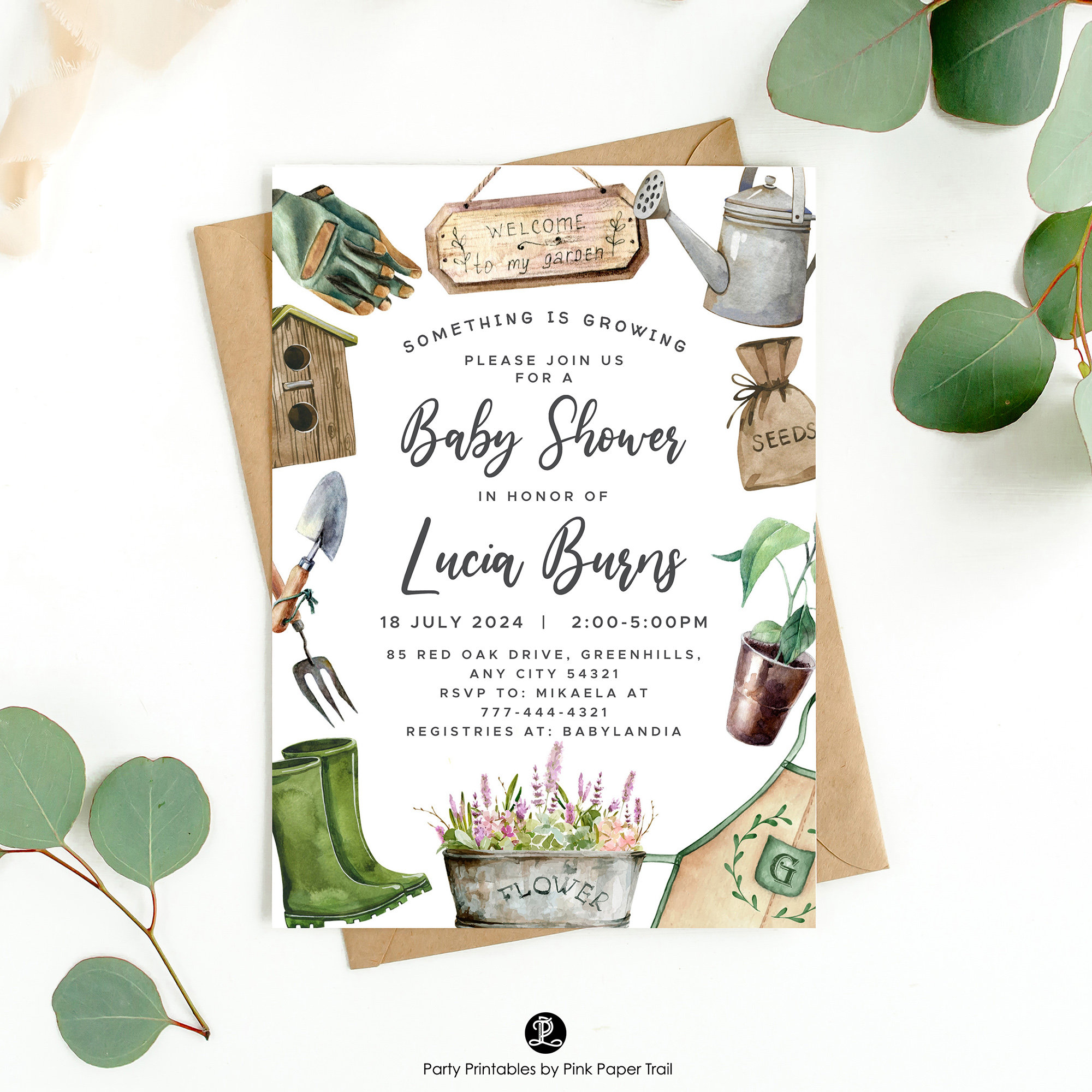 EDITABLE Gardening Theme Baby Shower Invitation Template, Outdoor Nature  Organic Garden Baby Shower Invite Garden Tea Party Instant Download - Etsy, image size:2000x2000