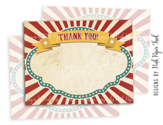 Circus Theme Party Thank You Car, Instant Download, Print Your Own, Carousel, Carnival Il_570xn