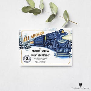 EDITABLE Train Birthday Invitation Vintage Train Steam Engine Locomotive Winter Party Instant Download DIY Birthday Template Instant Access