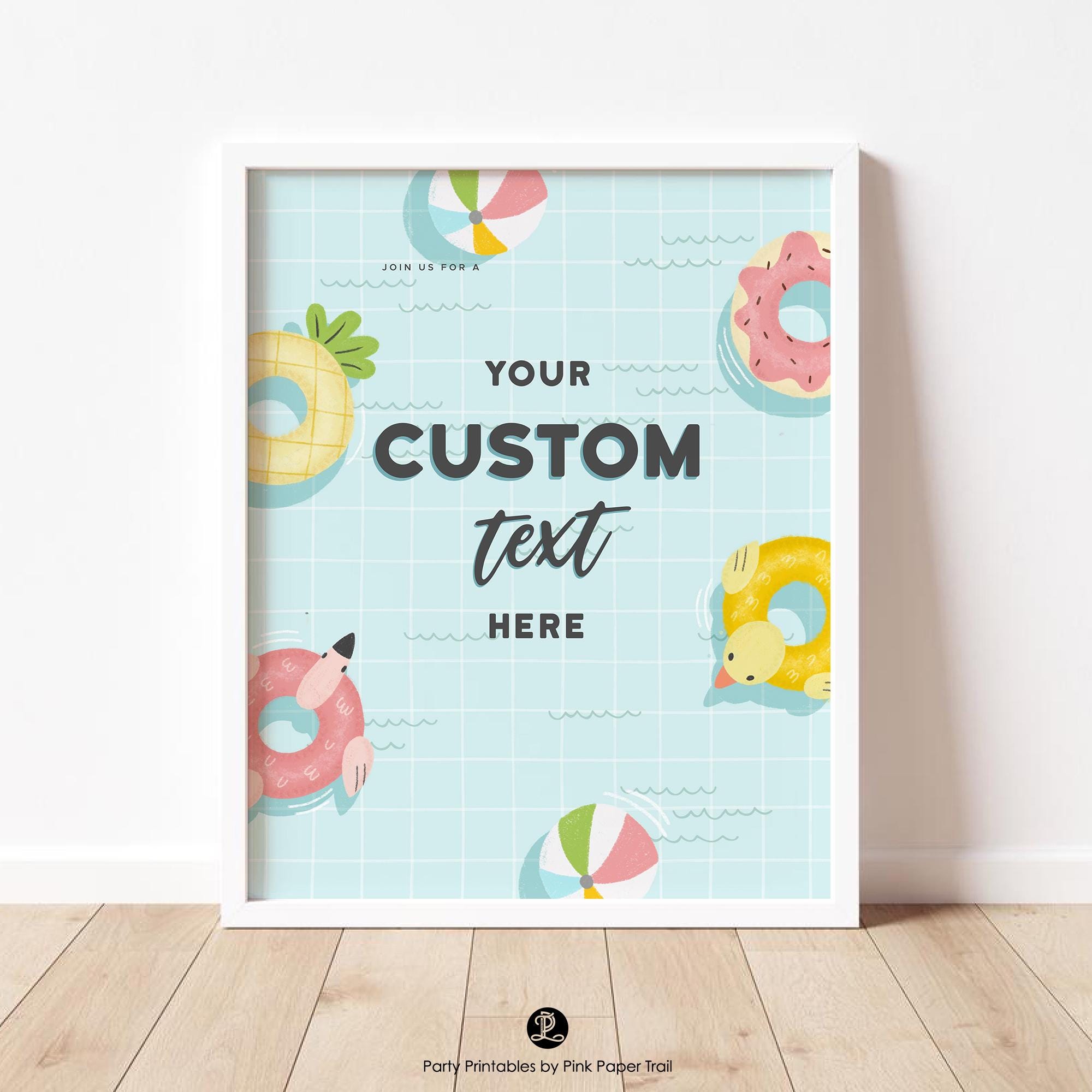 Editable Cute Pool Party Table Sign 8x10, Hand Drawn Floaties Decor ...