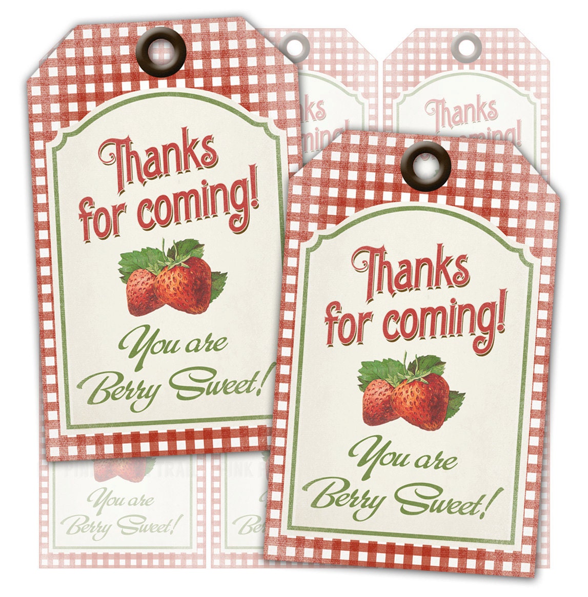 Strawberry Birthday Party Kit  Invitations, Cupcake Toppers, Thank You  Tags, Welcome Sign - Madi Loves Kiwi Digital Downloads