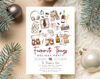 Favourite Things Party Invitation Editable Template, Favorite Things Invitation for Christmas Party, Holiday Christmas Gift Exchange Invite