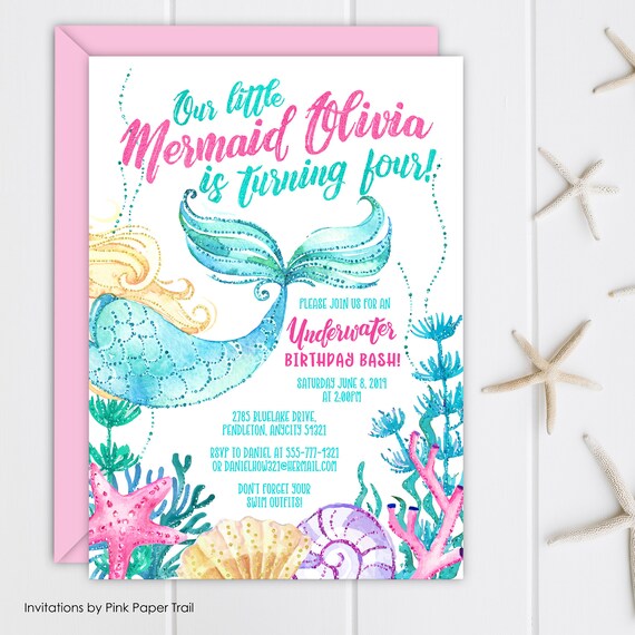 Mermaid Birthday Invitation, Splash Splash Under the Sea Mermaid Bash Mermaid Invite, Little Mermaid Party, Personalized Printable Invite Il_570xn